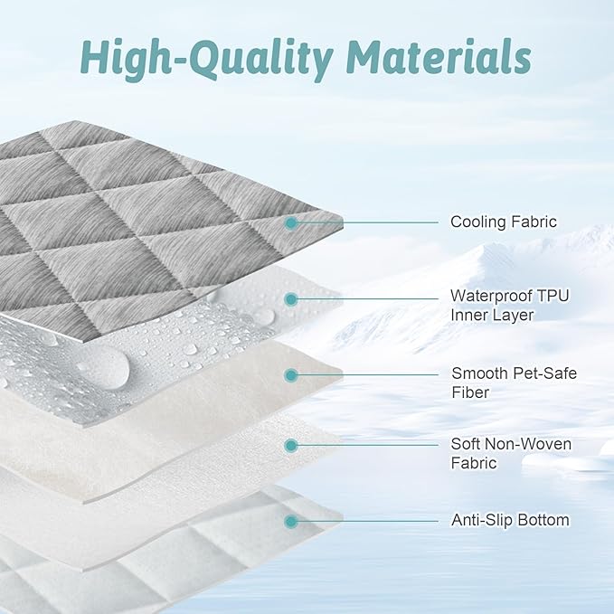 COZY KISS Dog Cooling Mat 68"x82" Q-Max>0.4, Waterproof Pet Cooling Pad, Leakproof & Non-Slip Dog Bed Cover, Washable Furniture Protector for Large Dogs, Couch, Floor (Gray)
