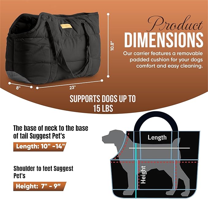 Plush Dog Purse Carrier for Small Dogs, Soft Tote Bag with Safety Harness Clip, Cozy Pet Carrier for Dogs Under 15 lbs, Comfortable Shoulder Carrier for Travel, Black 2.0