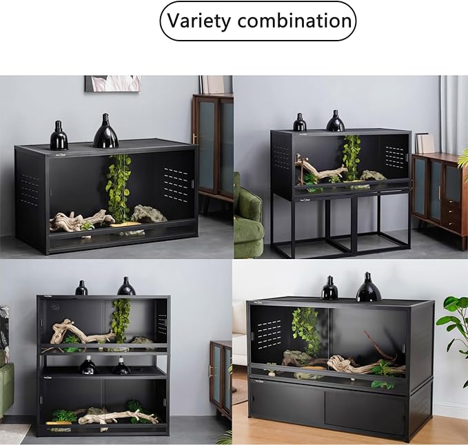 Reptile Tank 120 Gallon, 48"x24"x24" Large Reptile Enclosure for Bearded Dragon and Ball Python,Snake Terrarium with Heavy Duty Screen Front Sliding Tempered Glass Door, Combination Lock