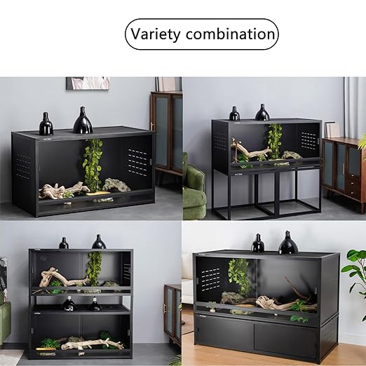 Reptile Enclosure 4 Packs, 48"x24"x24" Stackable Space Efficient Reptile Tank for Bearded Dragon and Ball Python, Expandable Snake Terrarium with Front Opening Tempered Glass Door