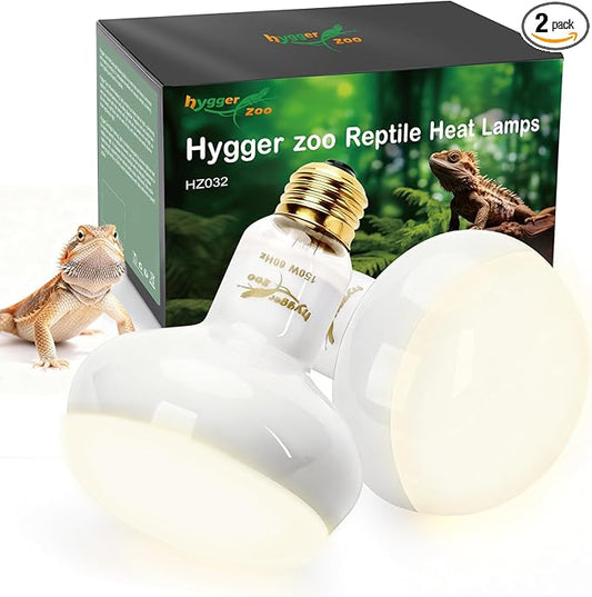 Reptile Heat Lamp, 2 Pack 150W Simulated Natural Sunlight Heat Lamp Bulbs Reptile Warm Light Lamp UVA Daylight Basking Light for Bearded Dragon Chameleon Turtle Snake Leopard Gecko Chicken, White
