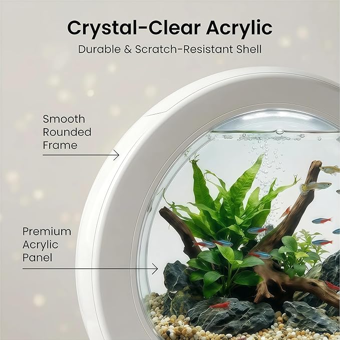 1.5 Gallon Fish Tank Kit with 7-Color LED & Quiet Filter, HD Glass Desktop Aquarium Starter Kits for Betta, Self-Cleaning Small Fish Tank for Home Office, Ideal for Kids & Beginners