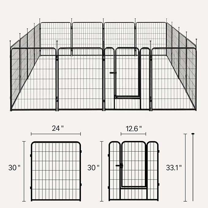 Amazon Basics Dog Playpen, 16 Panels Metal Fence with Door, Foldable for Indoor and Outdoor Use, Suitable for Small to Medium Sized Dogs, 30 Inch Height, Black