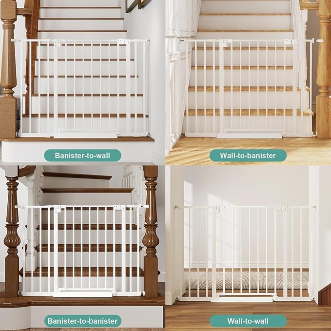 Miumoon 29.7-46" Baby Gate for Stairs with Banister Adapter Y-Spindle Rods, 30.5" Tall, Easy-Install Pressure Mounted Baby Gate for Doorways, Auto-Close Dog Gate Indoor for Child and Pets