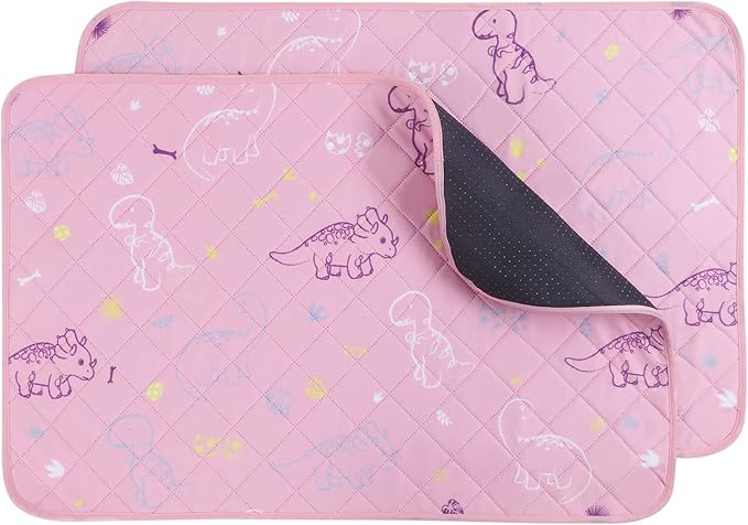 IEUUMLER Washable Pee Pads for Dogs, 2 Pack Non-Slip & Waterproof Whelping Pad, Reusable Puppy Potty Training With Fast Absorbent for Playpen EU007 (Pink Dinosaur, 34"X36"-2pcs)