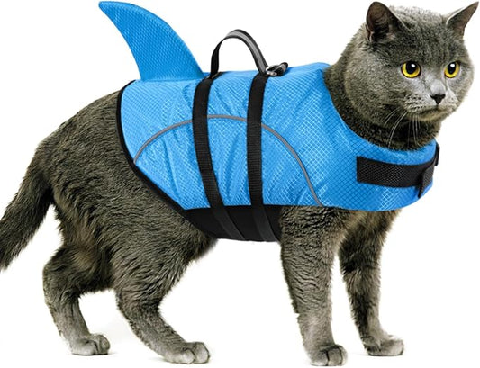 Queenmore Cat Life Jacket, XXS Extra Small Dog Life Vest, Puppy Life Vest for Swimming, Small Dog Vests for Boating, Lightweight High-Vis Water Floating Vest with Rescue Handle/Leash Hook