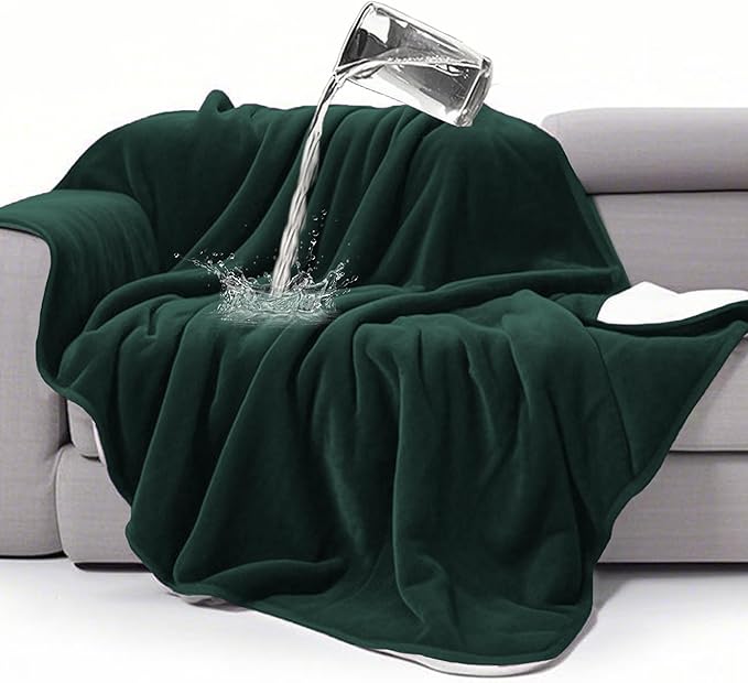 gogobunny Waterproof Bed Blanket, Reversible Sherpa Fleece Throw Blanket for Dog Puppy Cat, Furniture Cover Protects Bed Couch Sofa from Liquid Pee and Pet Fur (Forest Green, 90x108 inches)