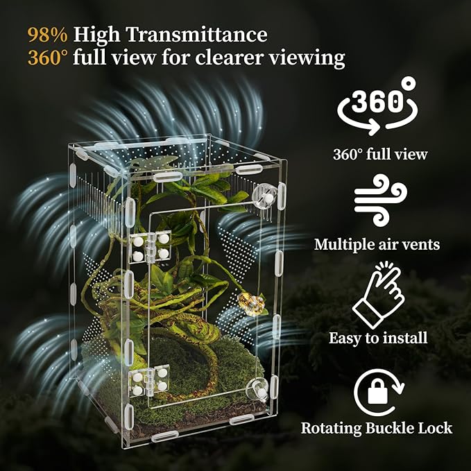 Acrylic Jumping Spider Habitat, Reptile Terrarium Easy Assembly, Bug Enclosure, Praying Mantis Habitat, Frog Enclosure, 9.8 * 5.9 * 5.9in