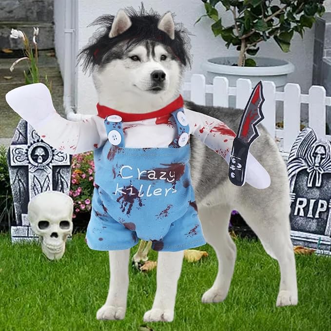 Dog Halloween Deadly Costume Set Cute Funny Cosplay Chucky Outfits Puppy Halloween Theme Party Clothes(Medium)