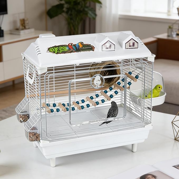 Portable Bird Cage - Clear Parakeet and Cockatiel Carrier, with Wooden Pole Bird Cage for Indoor Use, Easy Clean Design, Birds Accessory, Lovebird Finches Cockatoo Conure Macaws
