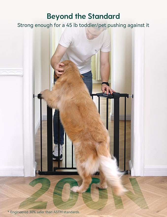 Babelio 36" Tall Baby Gate, 29-48" Auto-Close and Pressure Mounted Baby Gate for Stairs, Doorways, Hallway, PressGuard P7, Easy Walk Thru Pet Gate, Black