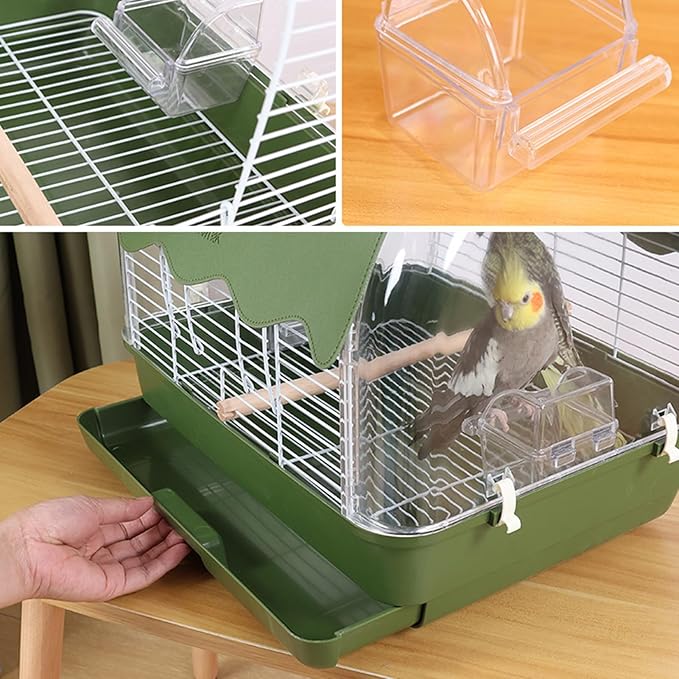Small Bird Cage, Transparent Bird Travel Carrier, 35x25cm Full View Cockatiel Cage for Birds, Pet Accessory, Travel Tool with Secure Design, Indoor Outdoor Balcony Living Room Park Parakeet