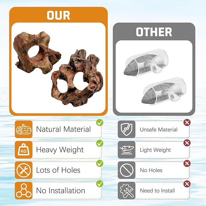 PINVNBY 2 PCS Betta Fish Hideout Natural Wood Aquarium Cave Driftwood Aquascaping Fish Tank Decorations for Shrimp Crayfish and Other Small Aquatic Pets