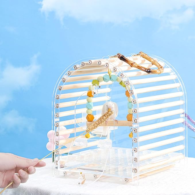 Parrot Travel Cage Transparent Bird Acrylic Carry for Parrot Lovebirds Portable Nest with Ladder & Tray for Outdoor Acrylic Ventilated for Travel