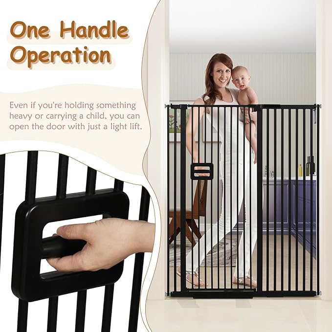 55'' Extra Tall Cat Gate, 42.9"-46.9" Wide Auto Close Tall Pet Gate for Doorways, Pressure Mounted High Dog Door Gate No Drilling Cat Fence Safety Baby Gate for Stairs, Doorways, Black