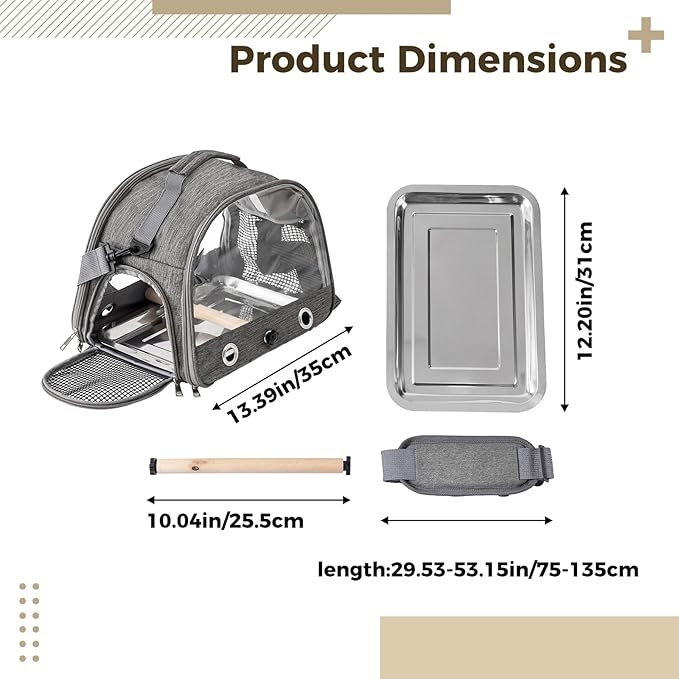 Airline-Approved Parrot Pet Backpack Carrier, Clear Mesh, Adjustable Strap, Stainless Steel Tray for Parrots, Hamsters, and Small Animals