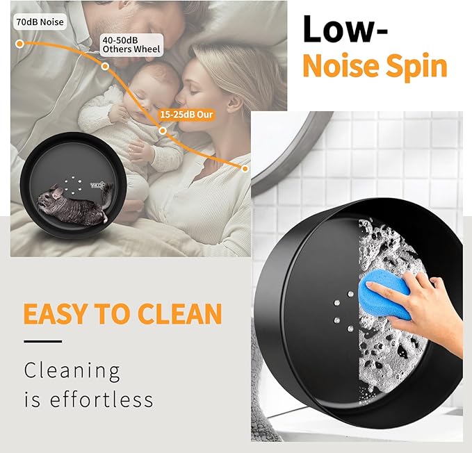 15" Silent Chinchillas Exercise Wheel, Aluminum Alloy Noiseless Running Wheel for Syrian Hamsters, Hedgehogs, Squirrels and Small Pets (Black)