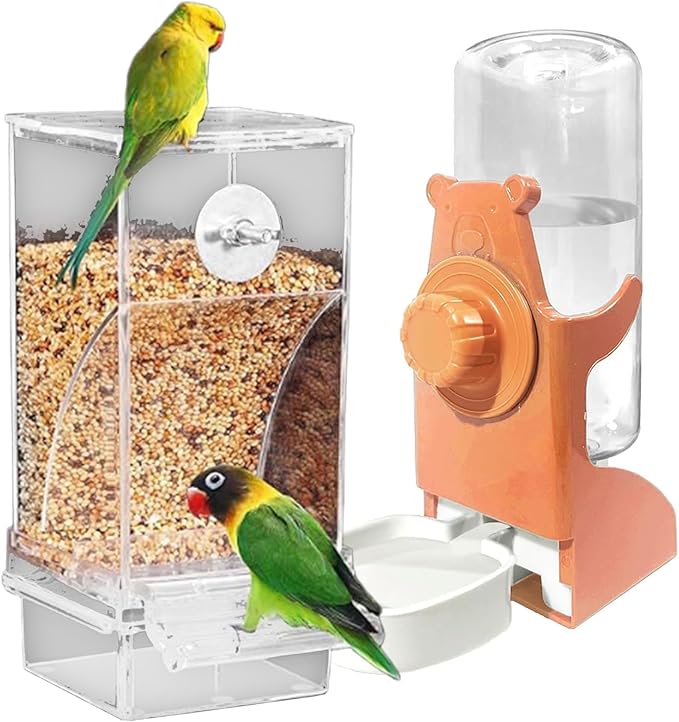 Clear View Bird Feeder and Water Dispenser Set with Detachable Trays for Finches, Parrots ABS Construction 2PC Large Capacity Treat Dispenser