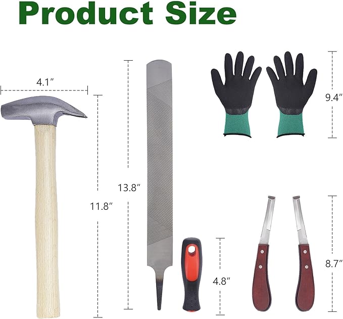 lukar 12PCS Farrier Tools Kit Includes Horse Hoof Nipper, Horseshoe Cutting Pliers, Hoof Nail Clincher, Goat Hoof Trimmers Shear, Hoof Hammer, Hoof Knife, Rasp File, Horseshoe Brush, Handbag, Gloves