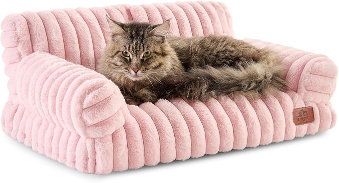 Hollypet Fluffy Dog Cat Bed Pet Couch Beds Plush Soft Warming Washable Puppy Bed for Small Medium Dogs and Large Cats, Light Pink, 24" L x 18" W x 10" Th
