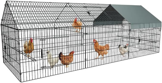 PawGiant Chicken Coop, Chicken Run Pen for Yard with Cover Outdoor Metal Portable Chicken Tractor Cage Enclosure Crate Outside for Small Animals Duck Rabbit Hen 130"×40"×40"