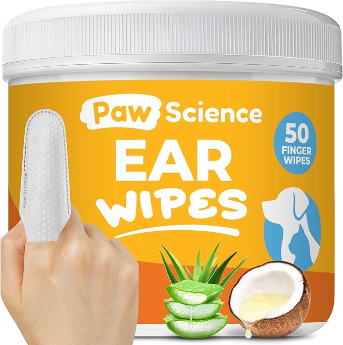 Paw Science Dog & Cat Ear Cleaner Wipes – Pet Finger Wipes for Cats & Dogs – Cleaning, Soothing, & Deodorizing Itchy Ears – Ear Relief Solution Wash (Unscented)