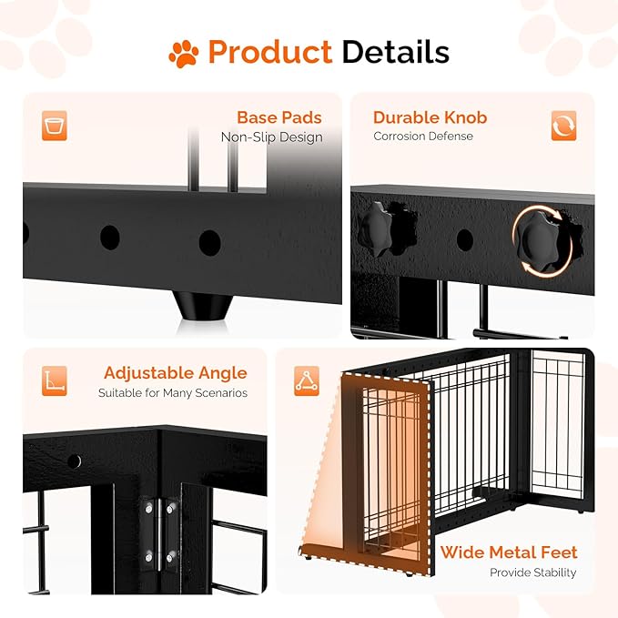 Bonnlo Free Standing Dog Gate, 37" - 68" Wide Pet Gate for Fireplace Stairs Doorways, Wooden Adjustable Pet Fence Indoor, Christmas Tree Gate (Black)