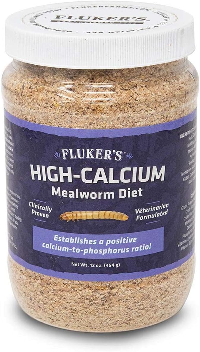 Fluker's High Calcium Mealworm Diet, Can Be Used as a Gut-Loading Food or Bedding, 12 oz