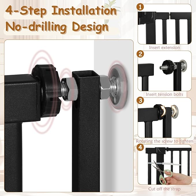 55'' Extra Tall Cat Gate, 38.6"-42.5" Wide Auto Close Tall Pet Gate for Doorways, Pressure Mounted High Dog Door Gate No Drilling Cat Fence Safety Baby Gate for Stairs, Doorways, Black