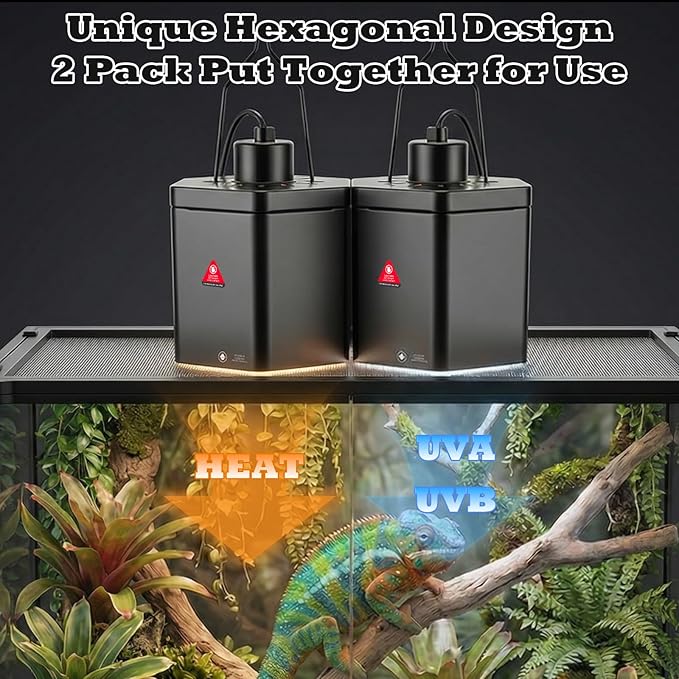 Yoobao Reptile Heat Lamp Fixture, 5.9" Hexagonal Reflective Light Fixture with Hook for UVA UVB Basking Bulb, Lamp Holder for Turtle Snake Lizard Terrarium, Max 100W
