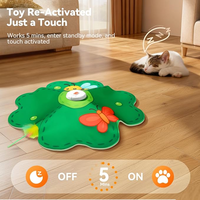 FEELNEEDY Rechargeable Cat Toys, 2 in 1 Hide and Seek Game Interactive Cat Toy, Movable LED Red Dot, Concealed Feathers, Durable Exercise Toys for Indoor Cats, Bored Adult Cats Wand Toy, Green - Image 6
