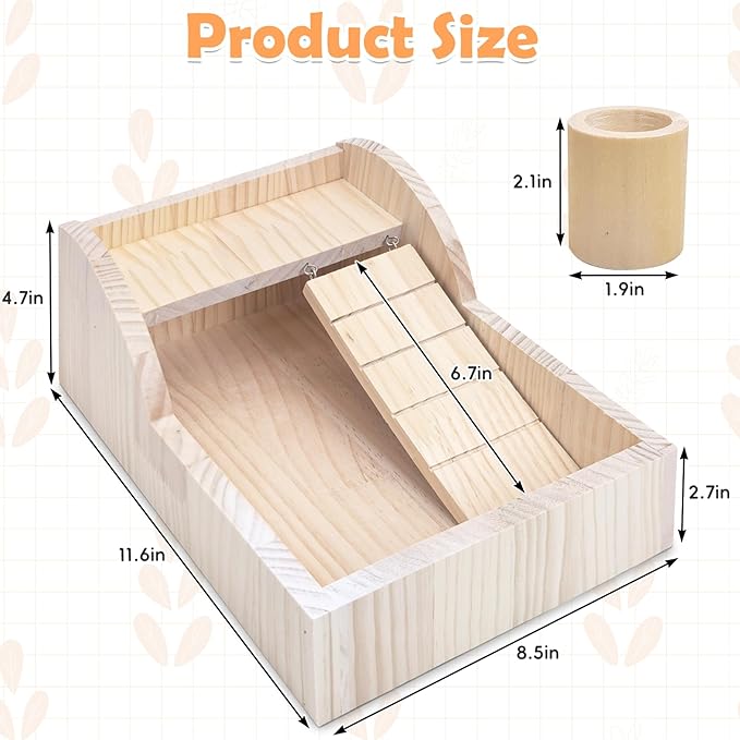 PINVNBY Hamster Sand Bath Box Wooden Shower Room Digging Sand Bathtub Container with Climbing Ladder Bowl Bathroom for Dwarf Syrian Mice Mouse Gerbils and Other Small Animals