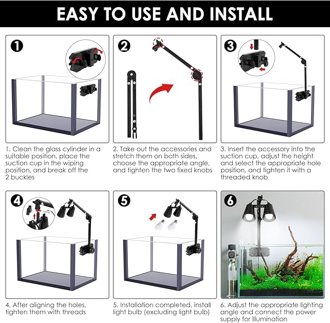 Reptile Lamp Stand, Adjustable 210° Rotation Dual Heat lamp Stand, Space Saving Tablet Floor Reptile Light Holder Double Suction Cup for Bearded Dragons Turtles Chameleons