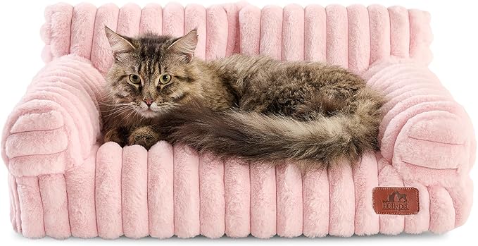 Hollypet Fluffy Dog Cat Bed Pet Couch Beds Plush Soft Warming Washable Puppy Bed for Small Medium Dogs and Large Cats, Light Pink, 24" L x 18" W x 10" Th