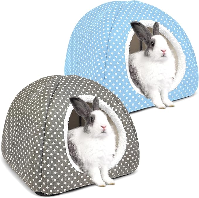 2 Pack Rabbit Hideout Large Bunny Bed Washable Rabbit House and Hideout Fleece Guinea Pig Hiding Hut for Indoor Bunnies Small Animal Hideaway