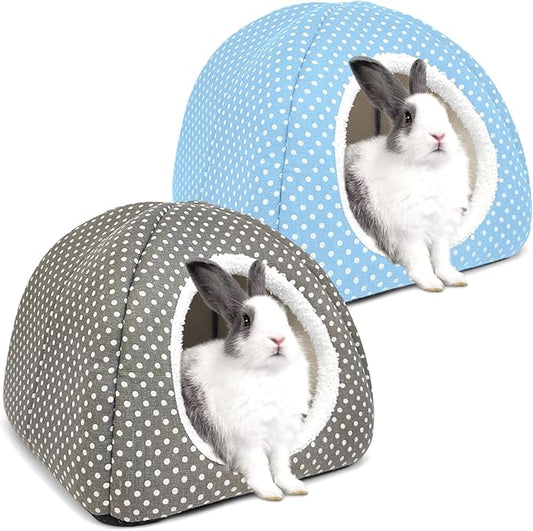2 Pack Rabbit Hideout Large Bunny Bed Washable Rabbit House and Hideout Fleece Guinea Pig Hiding Hut for Indoor Bunnies Small Animal Hideaway