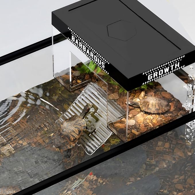 Turtle Basking Platform with Lid and Nonslip Ramp, Acrylic Turtle Ramp, Habitat Enclosure Cage, Aquatic Reptile Ramp Dock, Reptile Terrarium for Aquatic Turtles Transparent 20x14x14cm