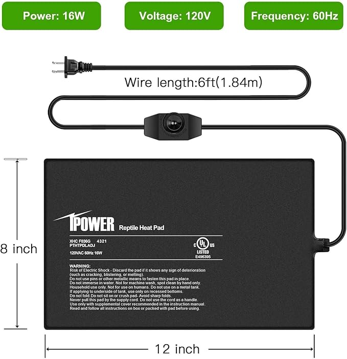 iPower 8 by 12 Inch Reptile Heating Pad with Temperature Adjustable Controller Knob, Under Tank Warmer Terrarium Heat Mat for Reptiles and Amphibians (Pack of 2)