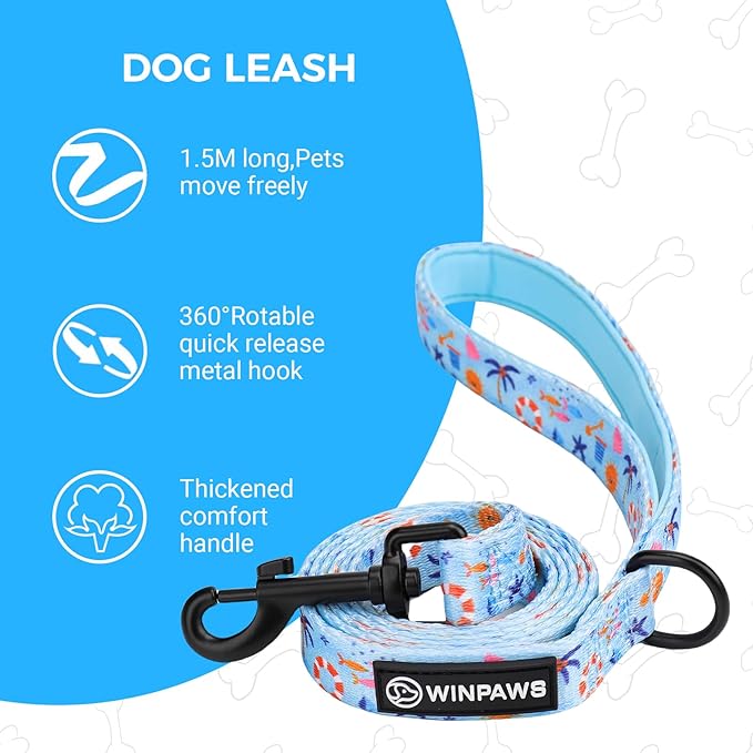 Dog Harness and Lead, Bow Tie Collar Set with Dog Poop Bag Holder and Bandanas, Escape Proof Adjustable Puppy Cat Vest with Soft Mesh Padded, Pet Supplies for Small Medium Dogs Kitten(Blue Beach, S)