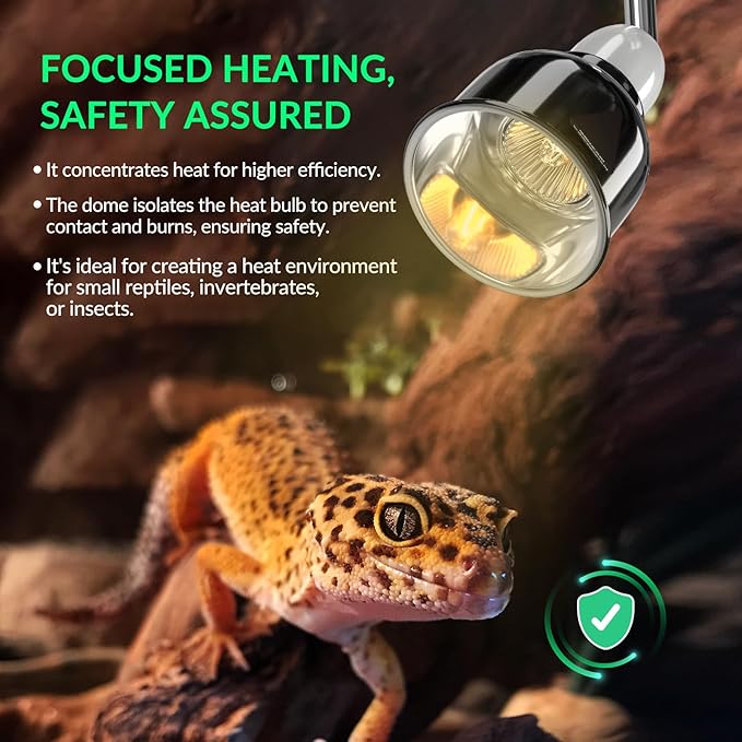 GlowUp Reptile Heat Lamp Fixture 3.5 Inch Deep Dome with Switch, Small Heat Lamp for Lizards and Small Aquariums, E26 Socket AC110-130V, Ideal for Reptile Terrariums and Aquarium Heaters