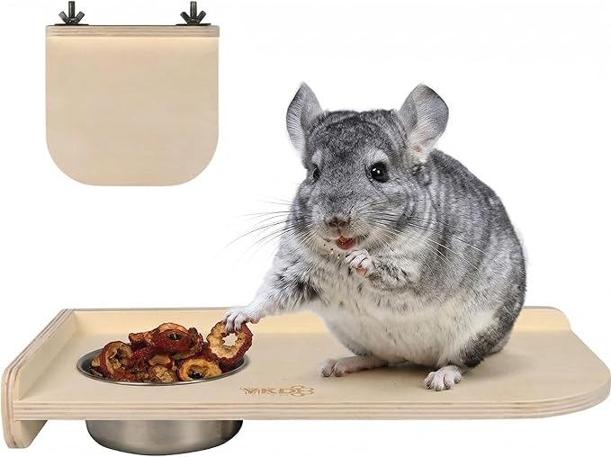 YKD Natural Wood Chinchilla Platform Set, Pet Cage Platform with Feeding Bowl, Small Animals Cage Accessories for Chinchillas, Squirrels, Gerbils, Sugar Gliders, Hamsters, Mice, Rats, Parrots