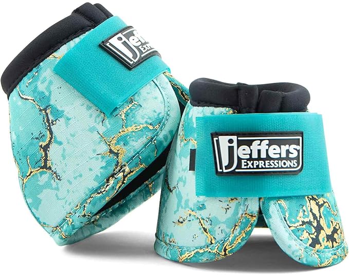 Jeffers Equine No Turn Bell Boots for Horses - Bisbee Blue, Large | Shock Absorbing Hoof Protection | Secure Double Hook & Loop Closure, Perfect for Travel, Turnout, Training, & Riding - 1 Pair