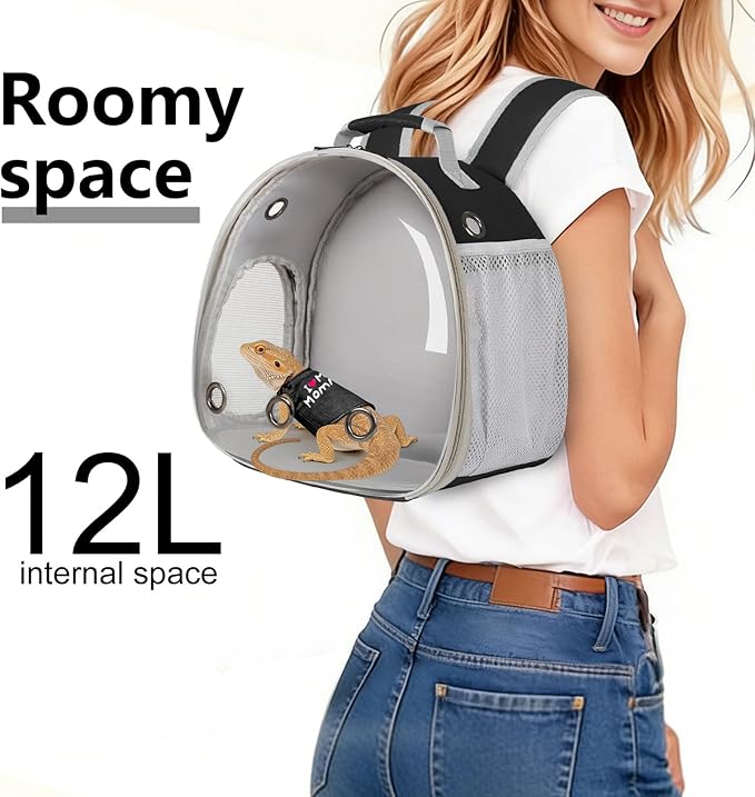 Bearded Dragon Carrier Backpack with Mommy Harness Set, Reptile Lizard Travel Carrier (Black, Mommy Harness)
