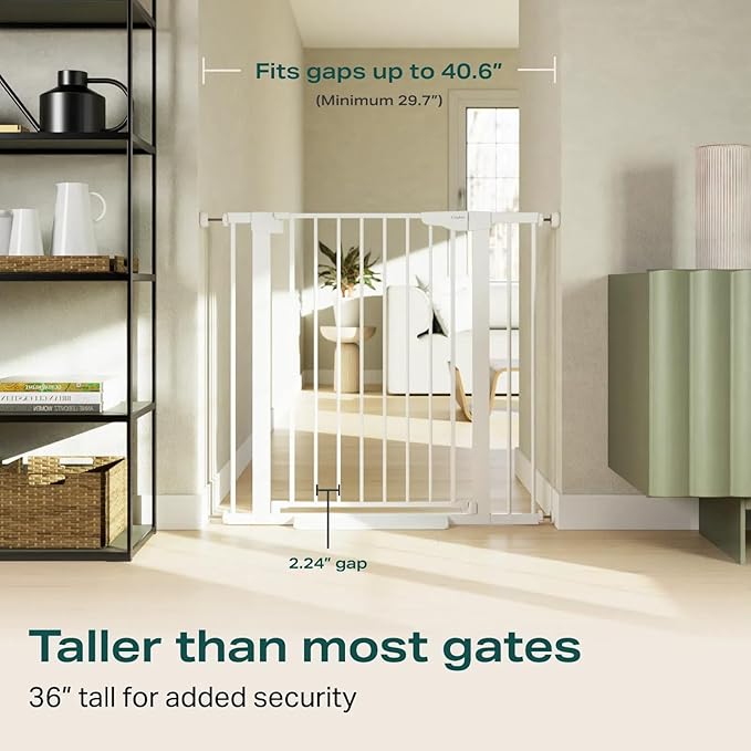 Cumbor 36" Extra Tall Baby Gate for Stairs, 29.7-40.6" Wide Dog Gate for Doorways, Pressure Mounted Auto-Close Pets Gates for Dogs Indoor, Durable Safety Child Gate, Mom's Choice Awards Winner, White