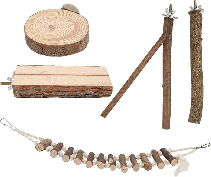 5 Piece Bird Perch Set,Wooden Bird Perches Set with Standing Grinding terrace and Swing - Secure Bird Cage Accessories
