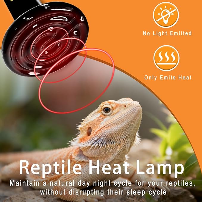 Ceramic Heat Emitter, 75W Reptile Heat Lamp, No Light Emitting Heat Bulb for Lizards Bearded Dragons Snakes Turtles and Chickens, 2 Pack