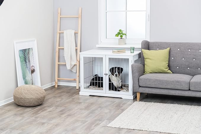 Trixie 38.7" Indoor Dog Crate, Wooden Crate Table for Dogs Up to 66 lb, Large Dog Kennel, Perfect in Any Room, White