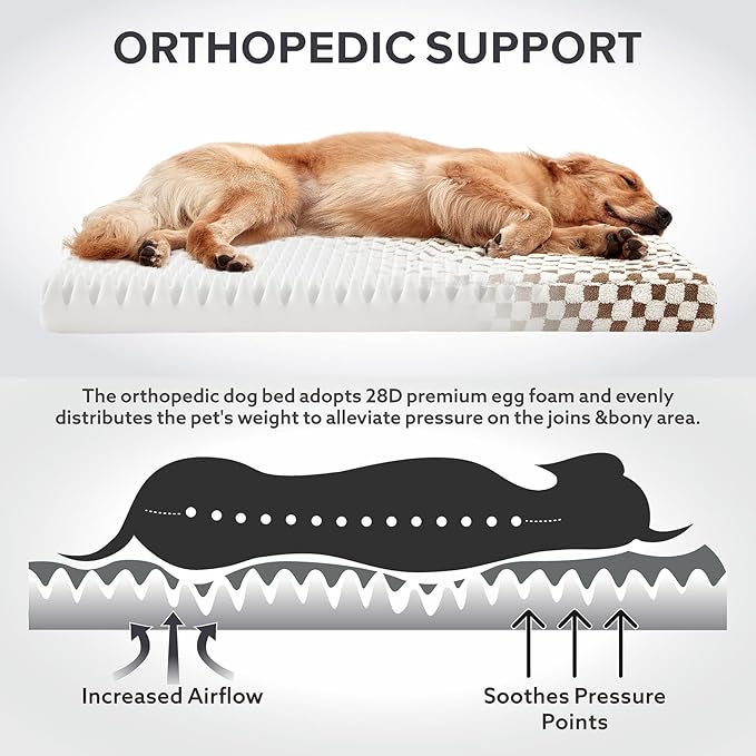 JOEJOY Orthopedic Dog Bed for Large Dogs, Memory Foam Pet Bed with Removable Washable Cover, Cozy Plush Crate Mat, 47×29", Brown