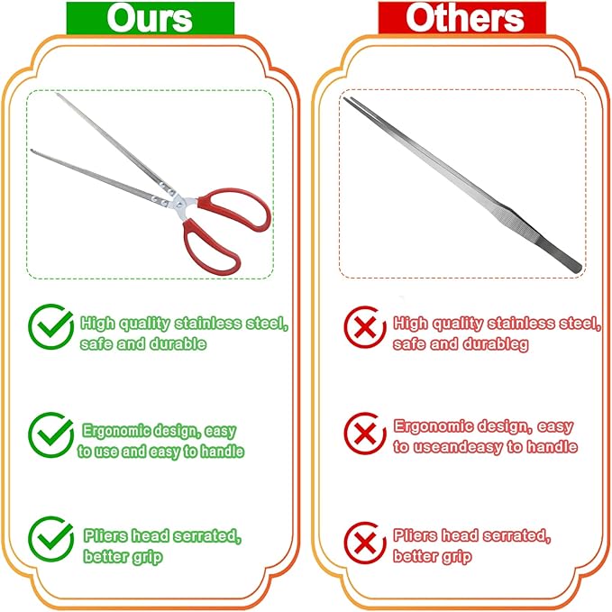 15 Inch Reptile Feeding Tongs, Extra Long Large Snake Feeding Tweezers, Curved or Straight Design Heavy Duty Stainless Steel Feeding Tongs for Ball Python Accessories Aquascape Maintenance