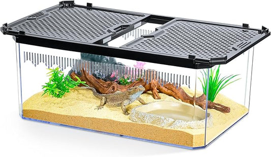 High-Transparency Reptile & Insect Enclosure Terrarium with Magnetic Door, Excellent Ventilation, Easy Cleaning, and Strong, Long-Lasting Build for Cricket,Frog,Gecko, Tarantula, Hermit Crab(Black,12)